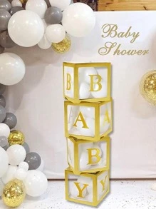 1 套气球盒，婴儿盒，一个带字母的盒子，白色透明气球盒积木，适用于婴儿洗澡和生日派对 - 金色 - 查看 2