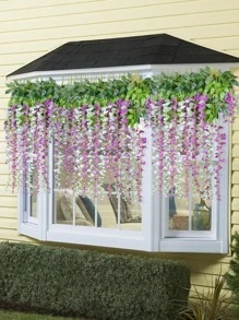 12入組人造花藤婚禮用簡易塑料懸掛假花花環 - 紫色 - 查看 6