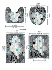 1入組花卉印花浴毯或1入組浴簾現代花卉和蝴蝶印花滌綸窗簾或浴室浴毯 - 彩色 - 查看 4