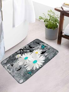 1入組花卉印花浴毯或1入組浴簾現代花卉和蝴蝶印花滌綸窗簾或浴室浴毯 - 彩色 - 查看 2