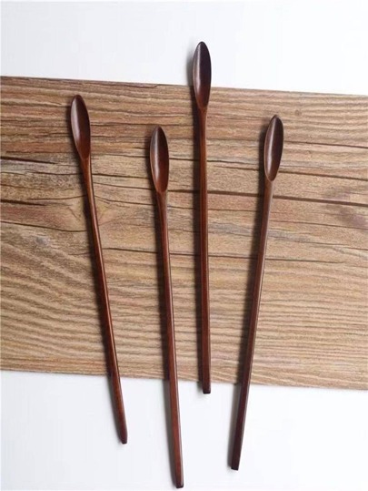 1 قطعة / 3 قطع ملعقة خلط خشبية، ملعقة ذات مقبض طويل بتصميم بسيط لوازم المدرسة والمنزل، هدية عيد الميلاد