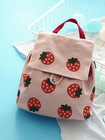 草莓圖案翻蓋背包中等學院