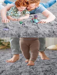 Unicolore Duveteux Tapis , Lampe Gris En Polyester En Peluche Tapis , Pour Salon , Chambre À Coucher - Gris pâle - Voir 6