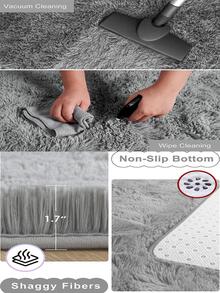 Unicolore Duveteux Tapis , Lampe Gris En Polyester En Peluche Tapis , Pour Salon , Chambre À Coucher - Gris pâle - Voir 8