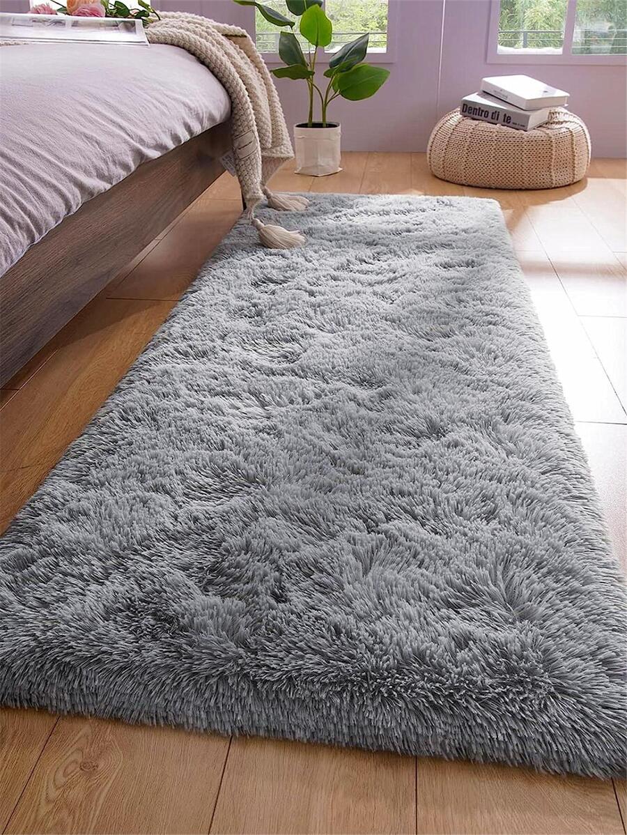 Unicolore Duveteux Tapis , Lampe Gris En Polyester En Peluche Tapis , Pour Salon , Chambre À Coucher - Gris pâle - Voir 1