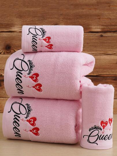 QIBHI 1/3 件刺绣大号图案毛巾，吸水柔软浴室面巾或浴巾，适用于浴室、游泳池、返校、美容院、家庭浴室