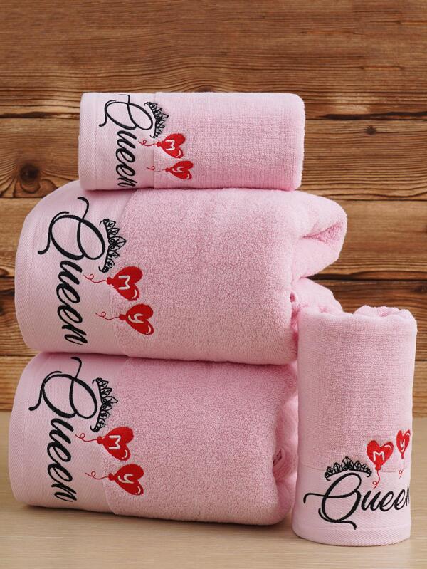 QIBHI 1/3 pièces Serviette avec design de reine brodé, serviette de bain ou de visage douce et absorbante, convient pour la salle de bain, la piscine, le retour à l'école, le salon de beauté, la maison