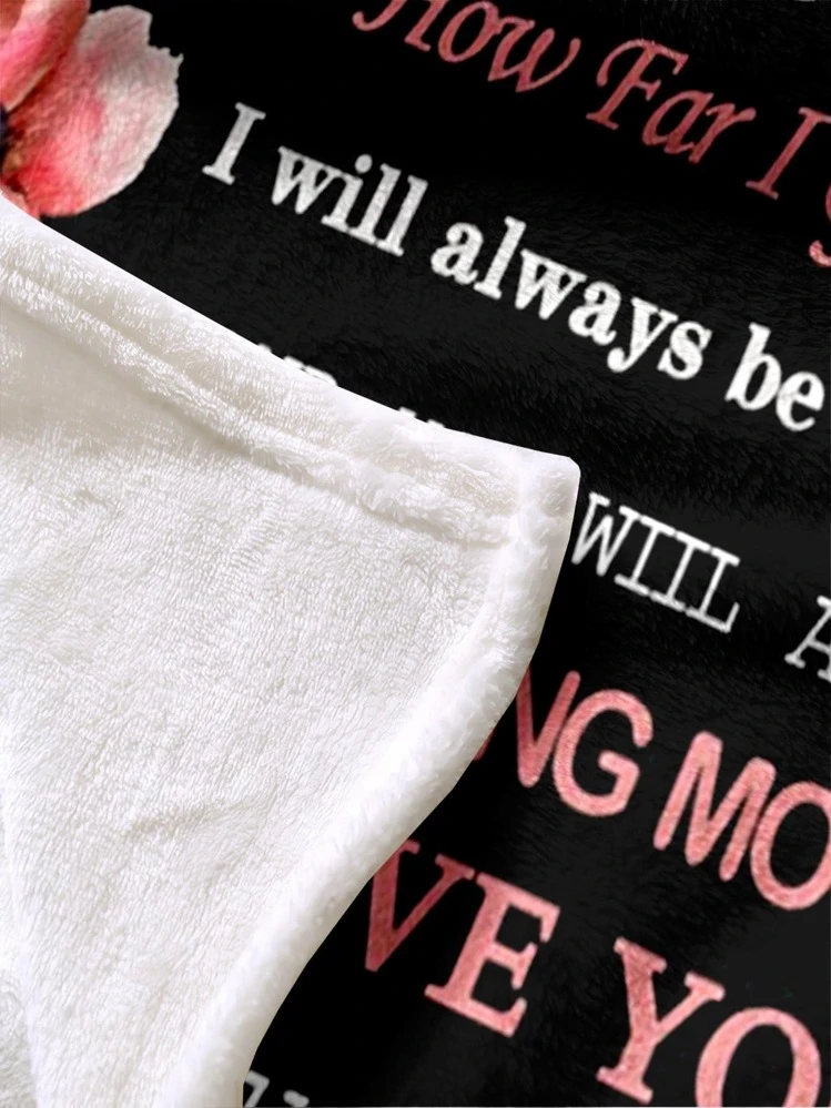 1pc Floral & Slogan Graphic Blanket, Modern Fabric Sleeping Blanket, For Bed, Household, For Mother's Day Gift - Multicolor - View 2
