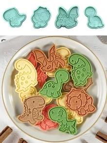 4入組/套PP曲奇印章卡通可愛恐龍設計曲奇壓模烘焙