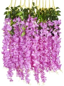 12pcs Plastic Artificial Floral Vine, Fake Flower For Wedding, Home Decor - Red Violet - View 1
