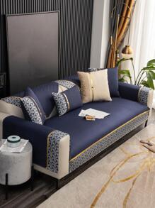 1pc Geometric Pattern Sofa Towel, Modern Polyester Anti-slip Sofa Cover Blanket For Living Room - Royal Blue - View 1