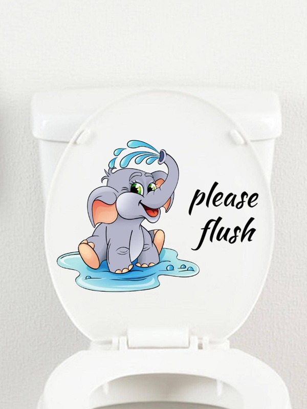 1set PVC Toilet Lid Decal, Cute Cartoon Elephant Pattern Toilet Lid Decal For Home SHEIN USA