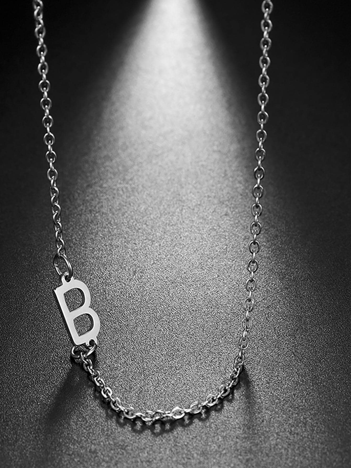 男士字母墜飾項鍊 - 銀色 - 查看 1