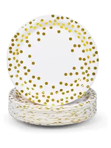 30pcs Paper Disposable Plate, Modern Polka Dot Pattern Disposable Plate For Home, Party - Gold - View 1