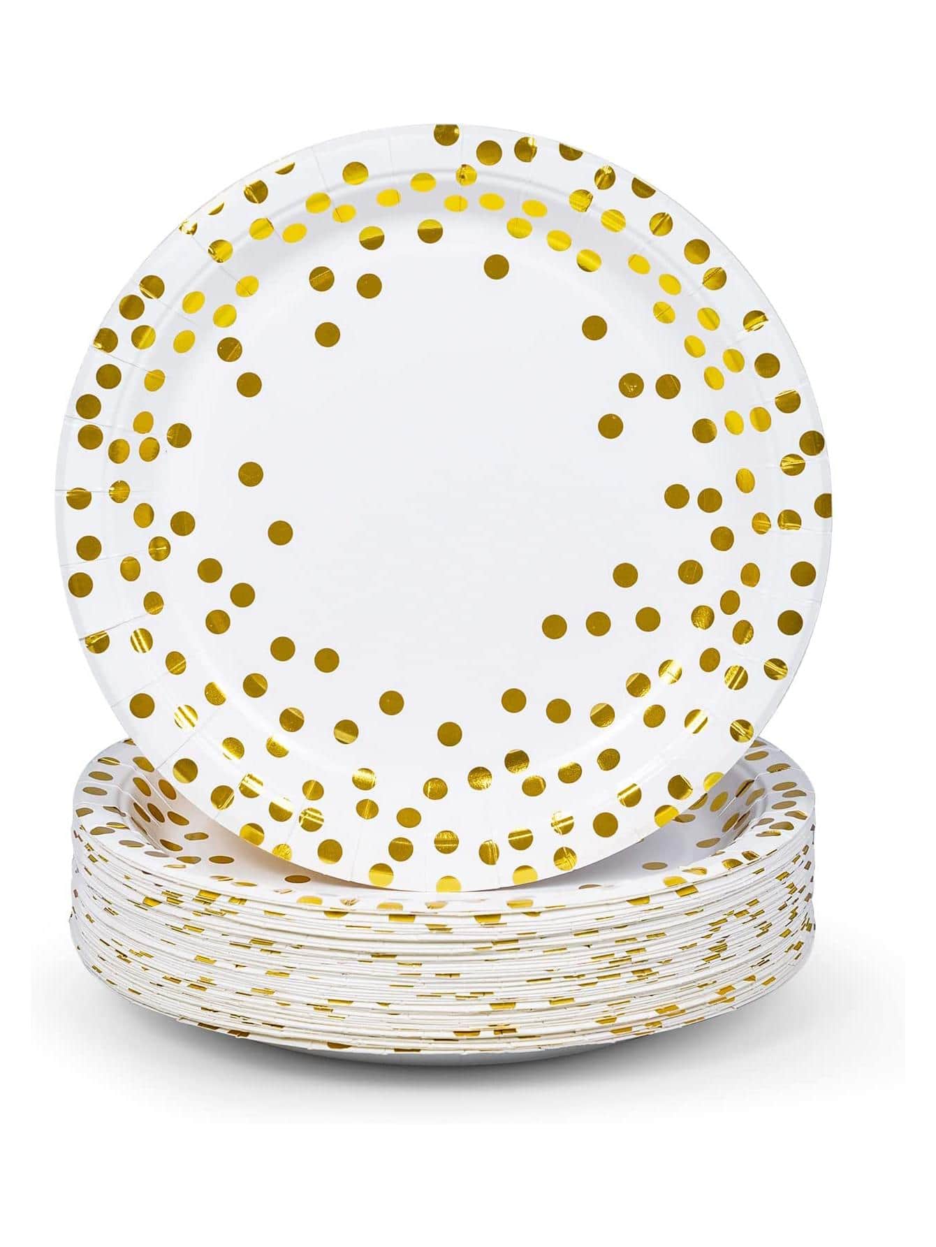 30pcs Paper Disposable Plate, Modern Polka Dot Pattern Disposable Plate For Home, Party - Gold - View 1