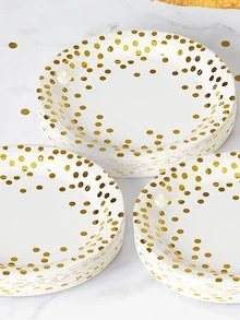 30pcs Paper Disposable Plate, Modern Polka Dot Pattern Disposable Plate For Home, Party - Gold - View 3