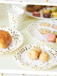 30pcs Paper Disposable Plate, Modern Polka Dot Pattern Disposable Plate For Home, Party - Gold - View 5
