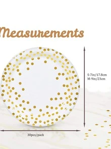 30pcs Paper Disposable Plate, Modern Polka Dot Pattern Disposable Plate For Home, Party - Gold - View 2