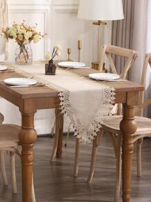 1入組素色桌巾現代主義滌綸蕾絲荷葉邊裝飾傢用廚房桌巾