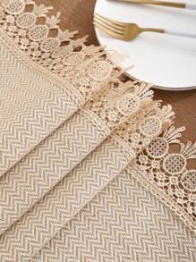 1入組素色桌巾現代主義滌綸蕾絲荷葉邊裝飾傢用廚房桌巾