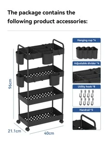 WORTHBUY 1pc Plastic Spice Rack, Minimalist Plain Multi-layer Storage Rack For Kitchen - Black and White - View 2