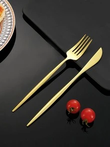 2入組不銹鋼餐具極簡餐具套裝 - 金色 - 查看 1