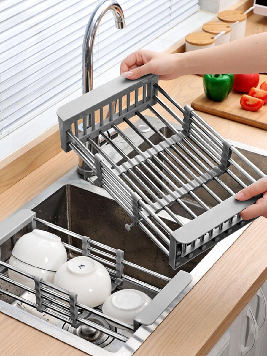1 pieza de acero inoxidable Rejilla de drenaje , moderno plata ajustable Cuchillería Escurridor para cocina - Albaricoque - Ver 1