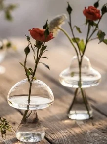 1pc Glass Flower Vase, Cute Clear Mushroom Design Vase For Home Decor Desktop Hydroponic Flower Vase,Home Decor,Flower Vase,Centerpiece,Table Decor - Clear - View 7