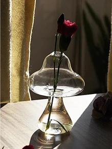 1pc Glass Flower Vase, Cute Clear Mushroom Design Vase For Home Decor Desktop Hydroponic Flower Vase,Home Decor,Flower Vase,Centerpiece,Table Decor - Clear - View 3