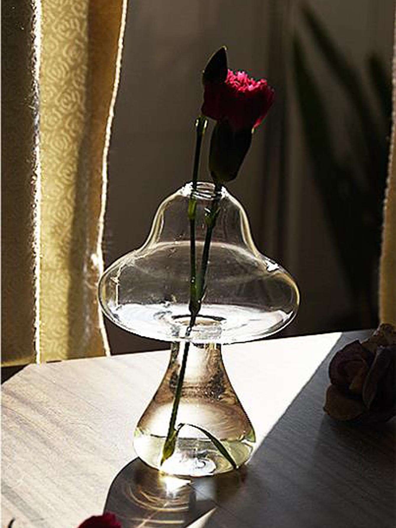 1pc Glass Flower Vase, Cute Clear Mushroom Design Vase For Home Decor