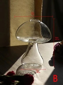 1pc Glass Flower Vase, Cute Clear Mushroom Design Vase For Home Decor Desktop Hydroponic Flower Vase,Home Decor,Flower Vase,Centerpiece,Table Decor - Clear - View 6