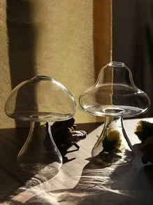 1pc Glass Flower Vase, Cute Clear Mushroom Design Vase For Home Decor Desktop Hydroponic Flower Vase,Home Decor,Flower Vase,Centerpiece,Table Decor - Clear - View 2