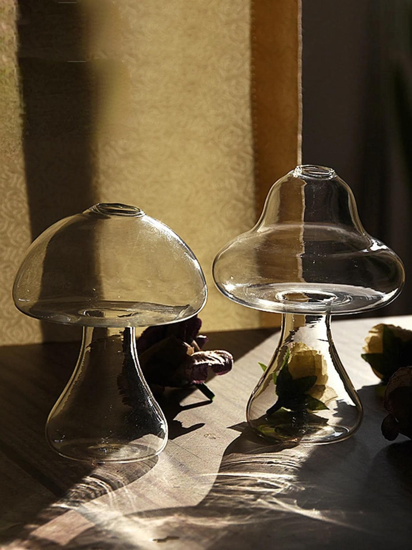 1pc Glass Flower Vase, Cute Clear Mushroom Design Vase For Home Decor