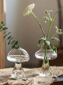1pc Glass Flower Vase, Cute Clear Mushroom Design Vase For Home Decor Desktop Hydroponic Flower Vase,Home Decor,Flower Vase,Centerpiece,Table Decor - Clear - View 1