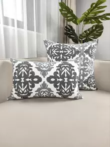 1入組卷軸刺繡靠墊套不附帶墊芯 - 灰色 - 查看 1