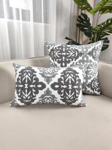 1入組卷軸刺繡靠墊套不附帶墊芯 - 灰色 - 查看 6