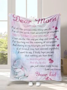 1入組標語圖案毛毯柔軟溫暖織物毛毯適用於客廳和臥室家居裝飾 - 彩色 - 查看 1