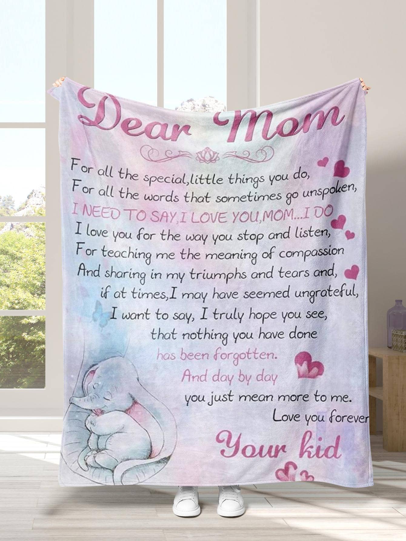 1入組標語圖案毛毯柔軟溫暖織物毛毯適用於客廳和臥室家居裝飾 - 彩色 - 查看 1