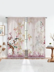 Flower Pattern Single Panel Curtain, Modern Polyester Random Single Panel Curtain For Bedroom And Living Room - Multicolor - View 1