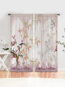 Flower Pattern Single Panel Curtain, Modern Polyester Random Single Panel Curtain For Bedroom And Living Room - Multicolor - View 2