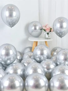 20 piezas/set Globo decorativo 10 pulgadas látex de color metálico para fiesta - Plateado - Ver 1