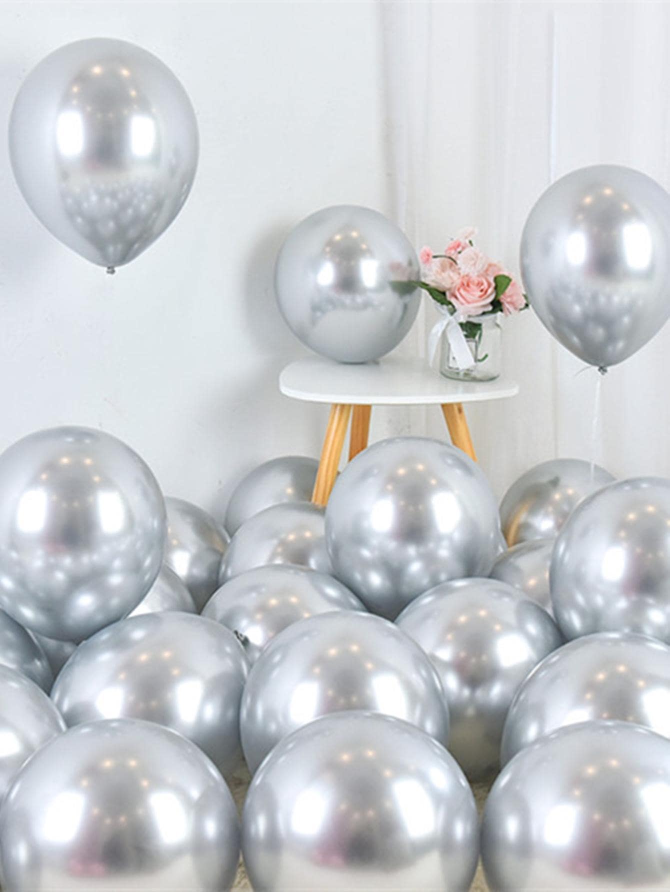 20 piezas/set Globo decorativo 10 pulgadas látex de color metálico para fiesta - Plateado - Ver 1