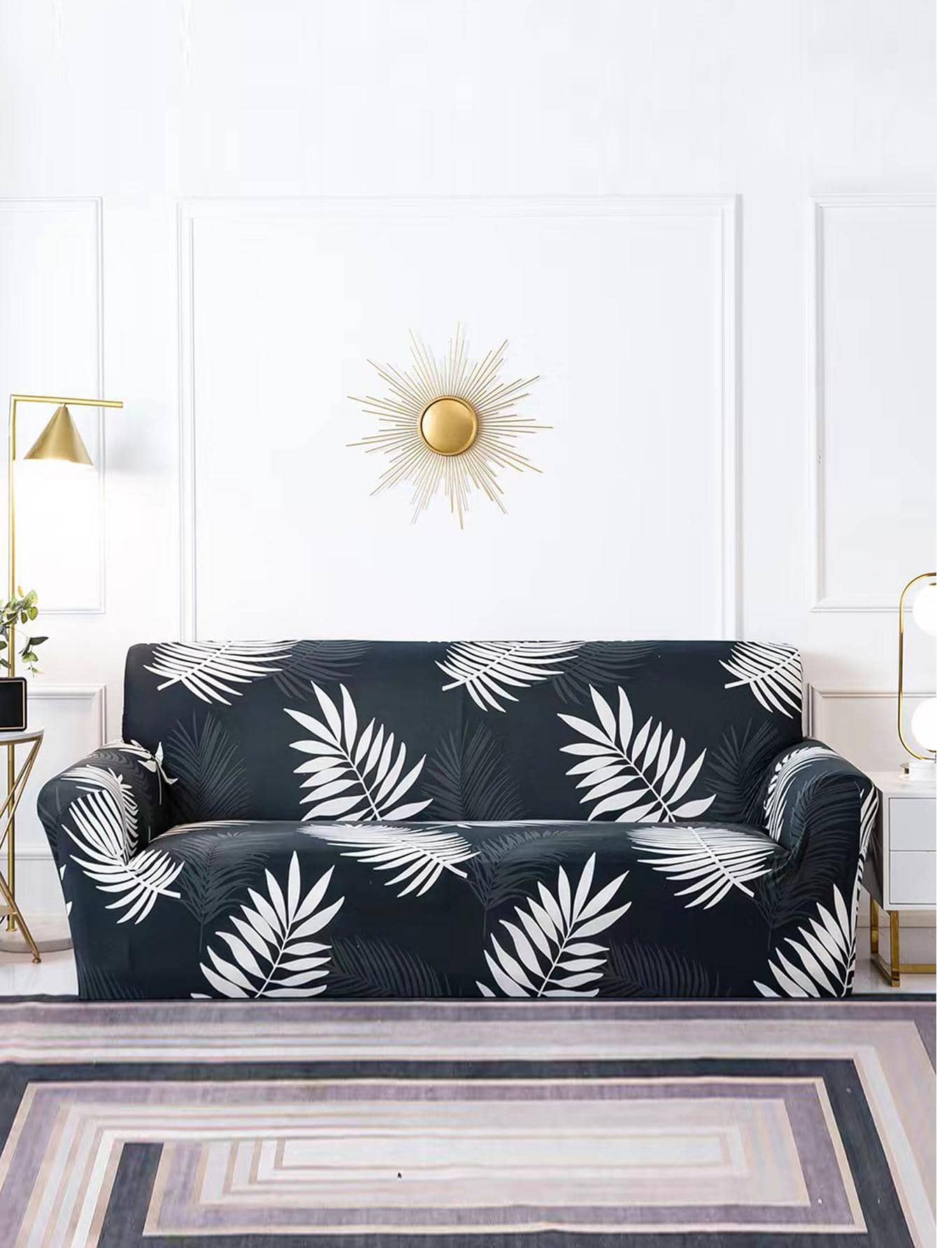 1入組葉子印花沙發套客廳滌綸彈力沙發套 - 彩色 - 查看 1