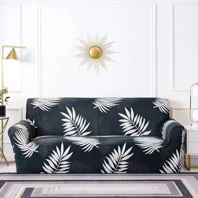 1pc Leaf Print Sofa Slipcover, Polyester Stretch Sofa Slipcover For Living Room