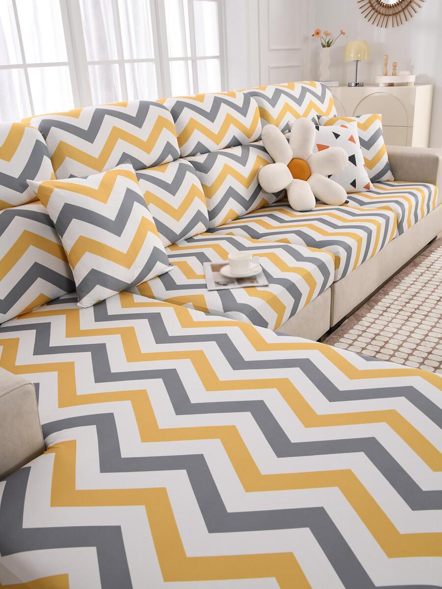 1入組V形圖案彈力沙發座墊套客廳用現代滌綸沙發墊套 - 彩色 - 查看 1