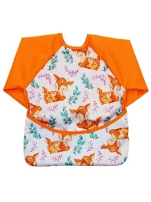 Bebé Babero con patrón de ciervo manga larga - Naranja - Ver 1