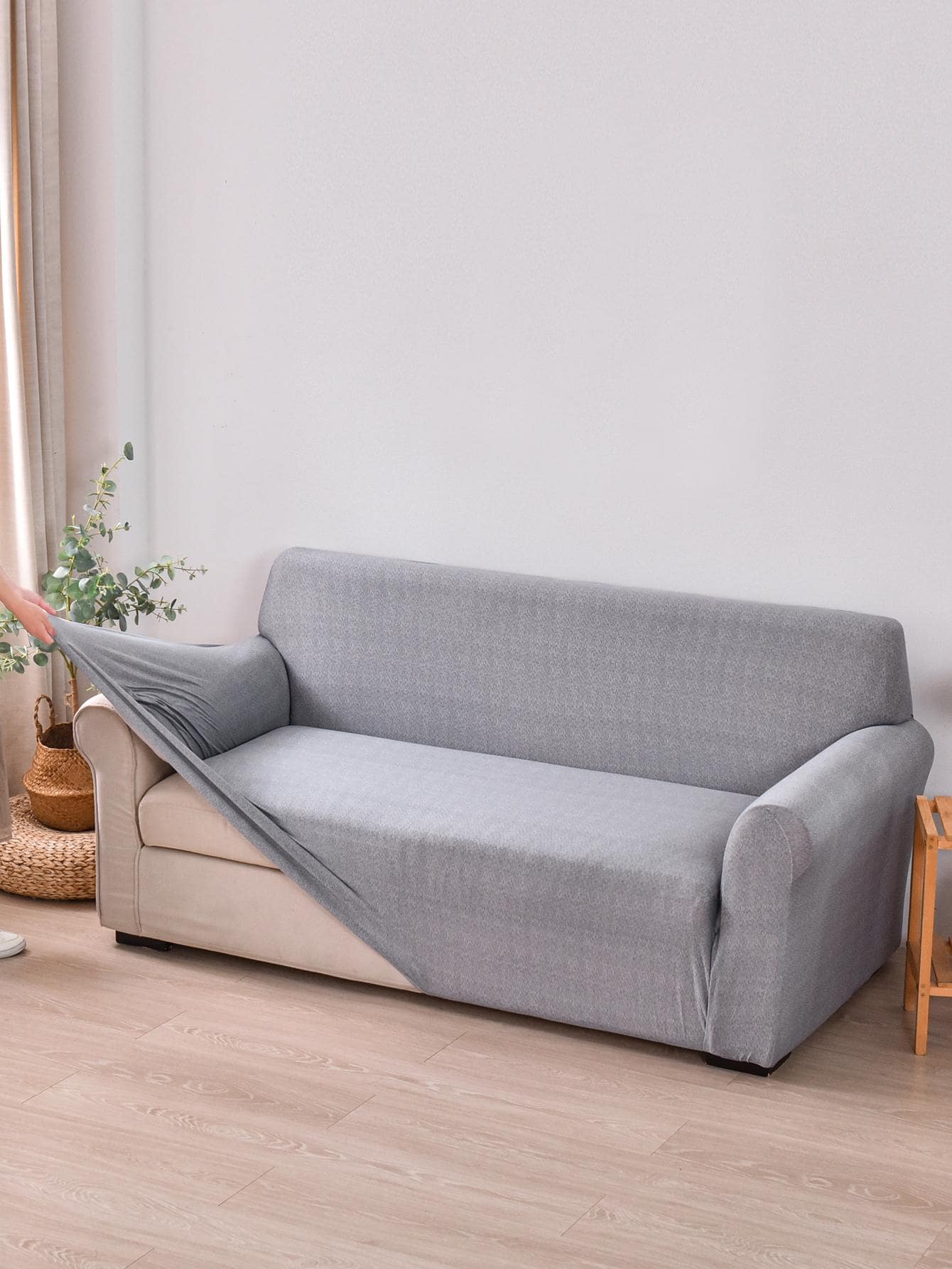 1 Bọc Ghế Sofa Màu Trơn, Bọc Ghế Sofa Polyester Tối Giản Cho Gia Đình - Màu Xám nhạt - Xem 1