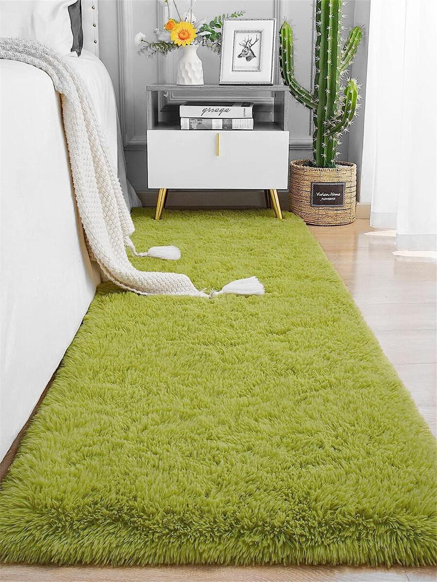 1入組素色防滑地毯綠色毛絨地墊家用 - 綠色 - 查看 1