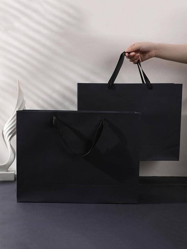 1pc Plain Gift Bag, Black Paper Storage Bag, For Gift,Christmas
