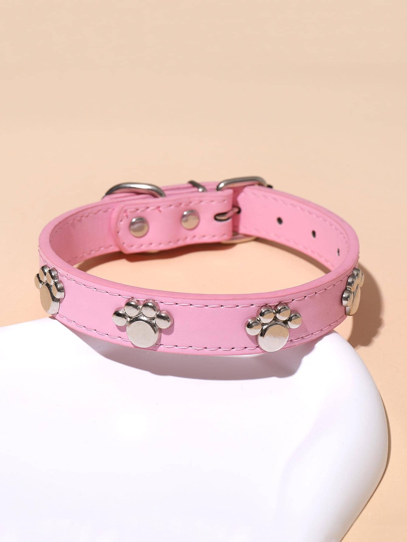 1入組爪子圖案配件PU皮革寵物項圈適用於小型犬和貓 - 粉色 - 查看 1